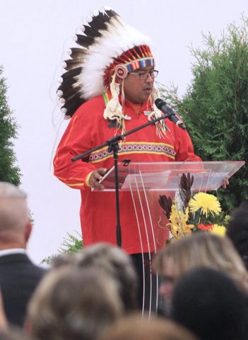 Chief Saddleback, Samson Cree Nation, choose to attend the opening rather than a politically-important event in Edmonton. (Credit: Jordie Dwyer, Ponoka News)