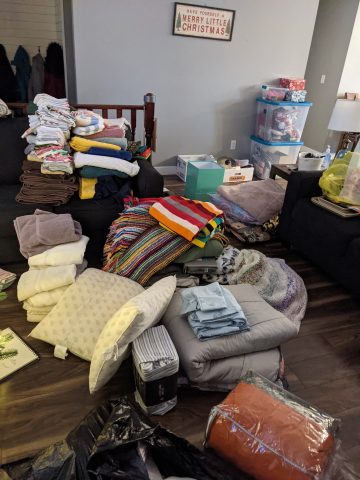 Harrington took it upon herself to organize the many essential items donated to help a family in need.