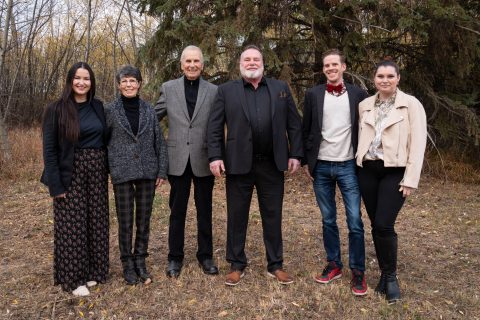 An Indigenous Family and Entrepreneurial Affair—The Wilkins family of Indigenous entrepreneurs has supported MANS for more than a decade. Larry acted as honorary chair of the Bridge Campaign to build the high school and was top donor to the campaign. L-R: Samantha (Sam) Wilkins (daughter of Larry), patriarch Roger and wife Marie Wilkins, Larry Wilkins, Gary Smith and Jamie Smith (daughter of Larry’s deceased brother). Not pictured: Danny Chase, founder and owner of Chase Office Interiors, Vancouver, BC.